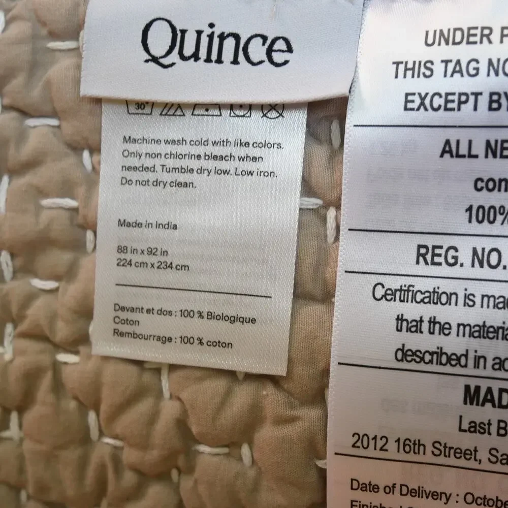 Quince European Linen Cotton Stitch Quilt + Shams FULL QUEEN  Stone Gray